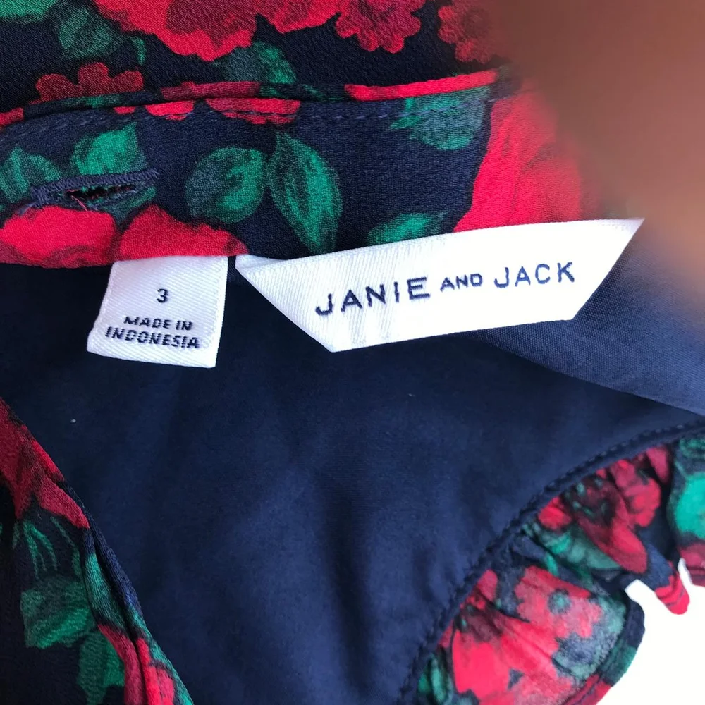 3 year old girl's dress JANIE AND JACK FLOWERED RED AND GREEN - Picture 2 of 9